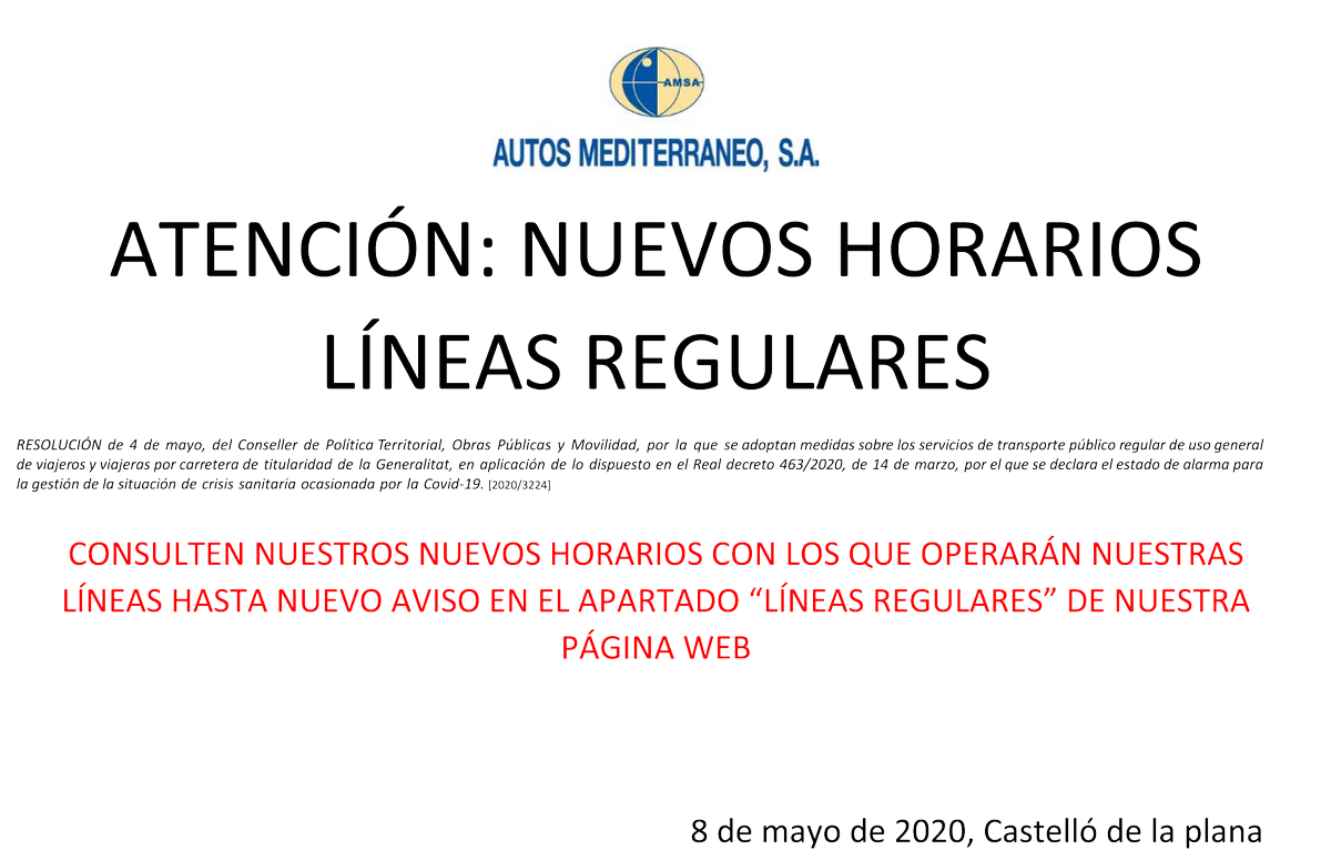 NUEVOS HORARIOS A PARTIR DEL 11 DE MAYO: autosmediterraneo.com/lineas-regular…