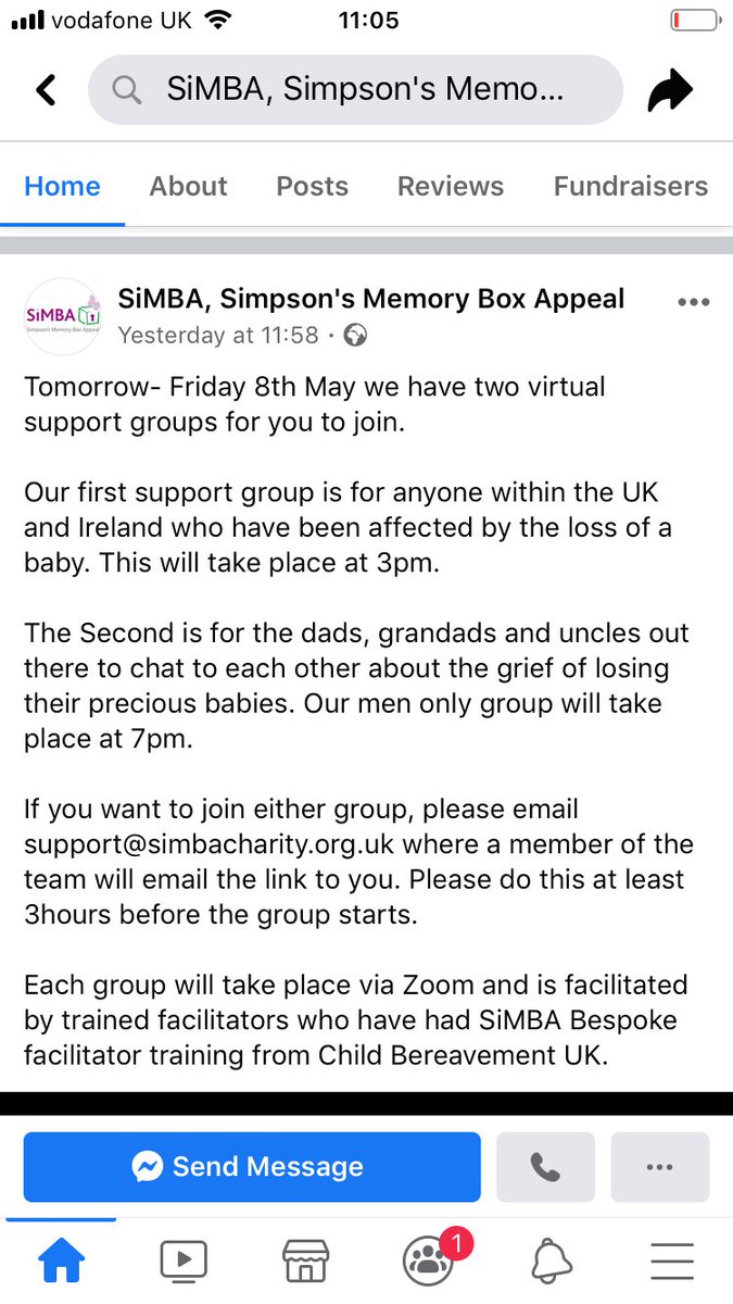 @SiMBA_team Men’s Virtual Zoom group is starting at 7pm tonight.
Anybody who would like more information about it or would like to come on the call. Can email SiMBA support@simbacharity.org.uk  or message me for more details. 👍