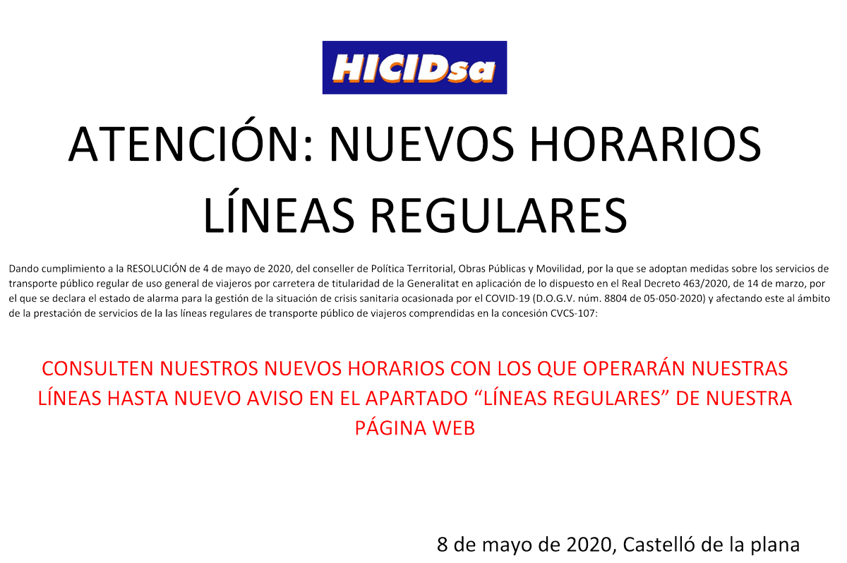 HICID1's tweet photo. CONSULTA NUEVOS HORARIOS A PARTIR DEL 11 DE MAYO:  https://t.co/hB8gbkp6BX https://t.co/I0mP964mMY