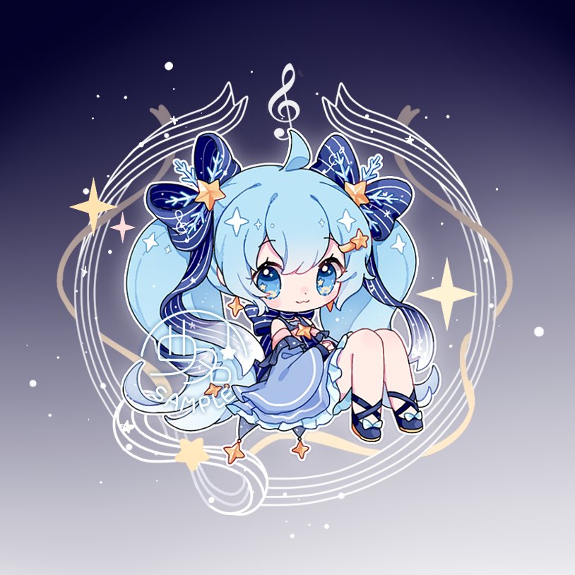 初音ミク ,雪ミク 「古絵だけど背景追加して缶バッジ柄にしてみた 」|西名✨低浮上のイラスト