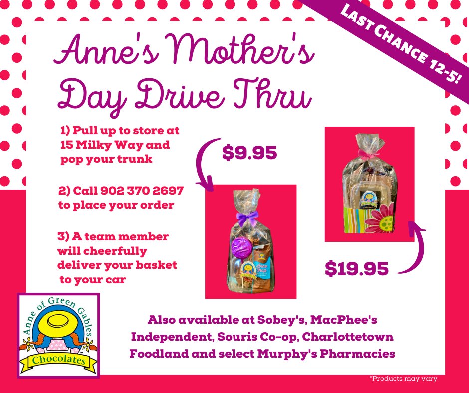#LocalLove #SupportLocal #MothersDay2020

Small Basket: 50g Lucky Fox Caramel Corn, Small COW Chips, Chocolate Bar &amp; Chocolate Sucker.
$9.95

Large Basket: 50g Lucky Fox Caramel Corn, Small COW Chips, Brown Sugar Fudge, 6 Piece Boxed Chocolates ( box may vary)
$19.95