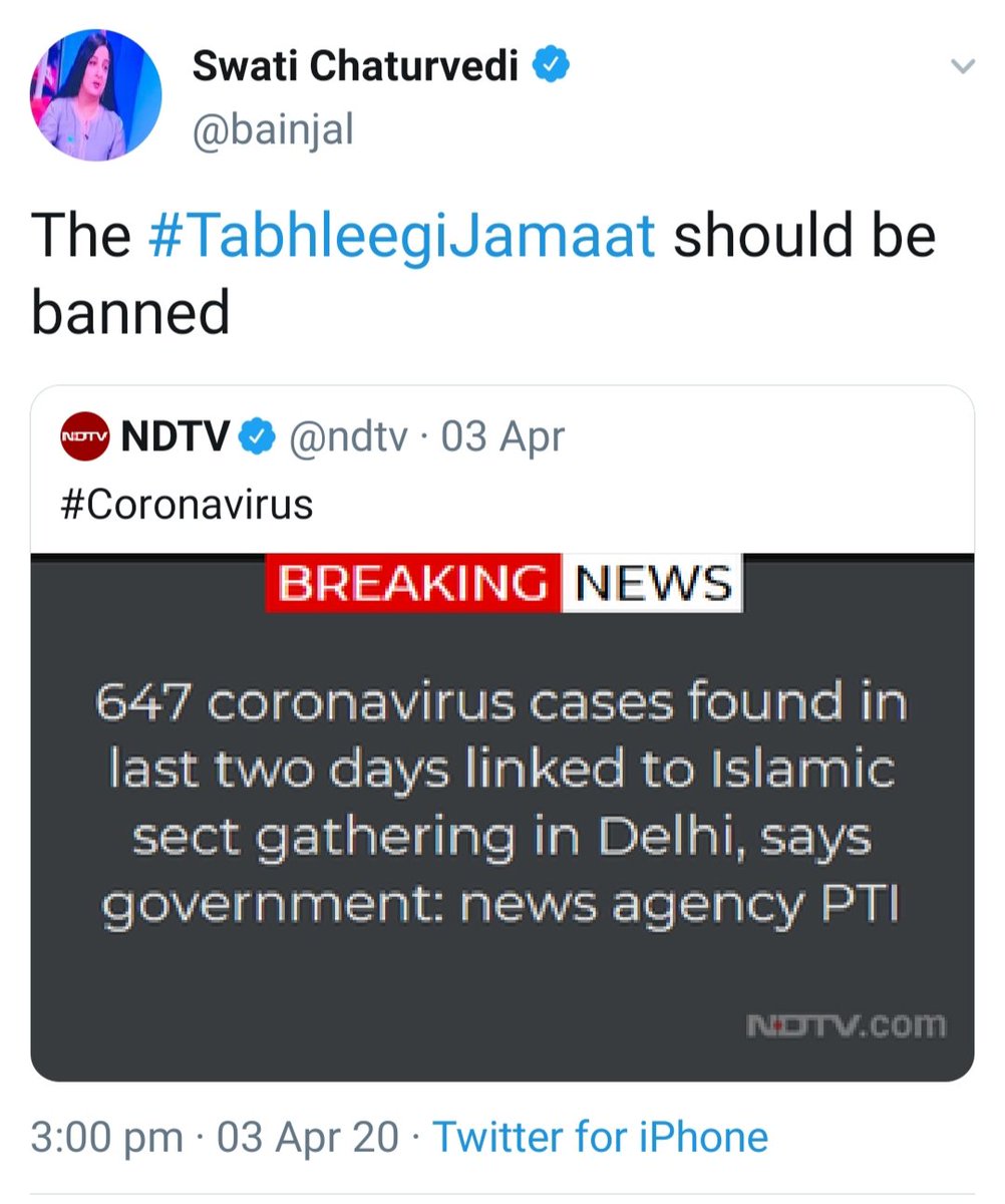 arham9985's tweet photo. @brumbyoz Here swati's tweet asking to ban tablighi jamaat as if they are intentionally spreading coronavirus. And her article in gulfnews explaining chronology https://t.co/DZvBF0NDfP