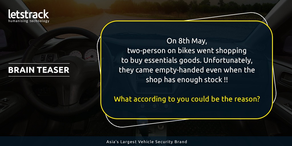 LetstrackSL's tweet photo. Quiz of the week: Answer the below question and tell us why both the person came empty-handed from the shops? Write your answer in the comment section.

#Quiz #Covid19 #safety #Security #ThinkSecurityThinkLetstrack #StaySafe #StaySecure #brainteaser #brainteasers https://t.co/rBac7WsEHL