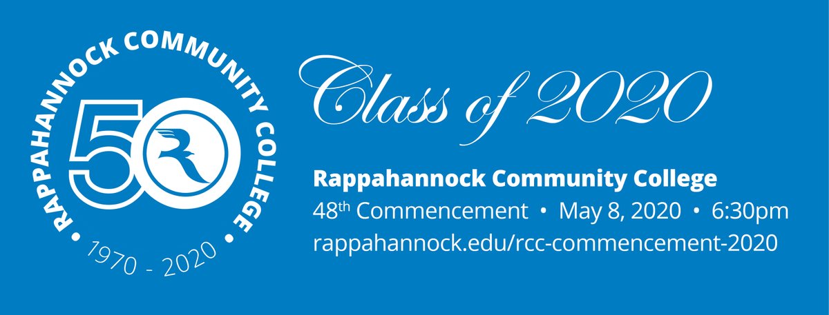 rappahannock_cc's tweet photo. Rappahannock Community College will hold its spring 2020 commencement ceremony “virtually” on Friday, May 8, 2020 at 6:30 pm. The virtual ceremony will recognize all RCC students and celebrate their achievements.
#communitycollege 
https://t.co/Tu5Us8A3gg https://t.co/1drAdVEO9h