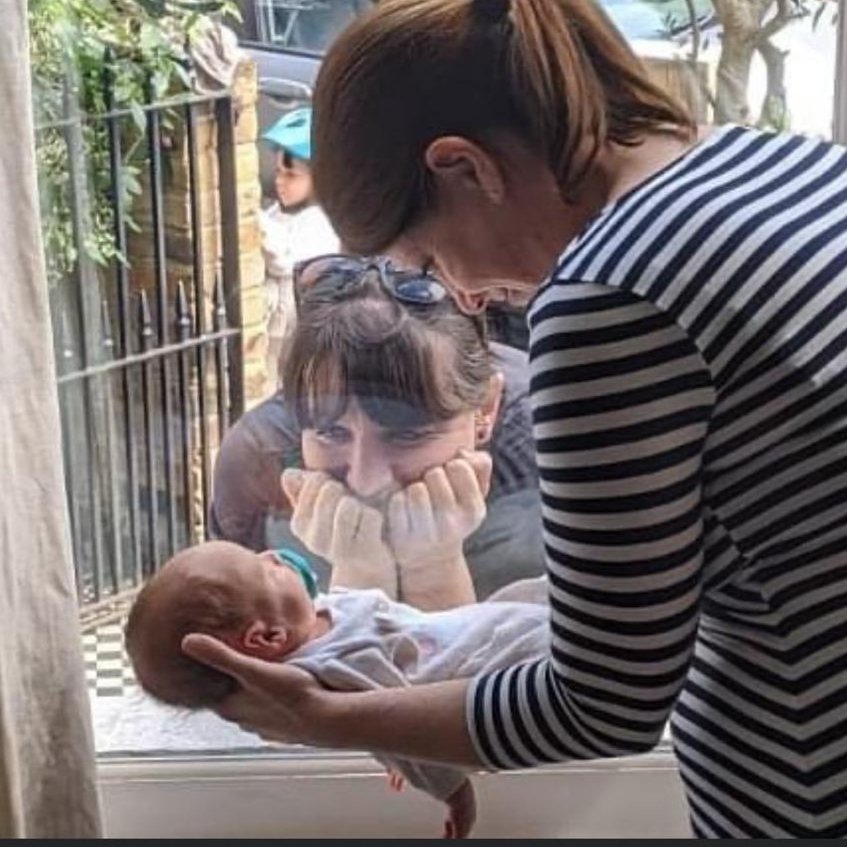 katieingman's tweet photo. My sister 
@CarolineAIng
 meeting my son Séamus for the first time 🥰 - Our new normal #holdstill2020 https://t.co/QEuXK663l1