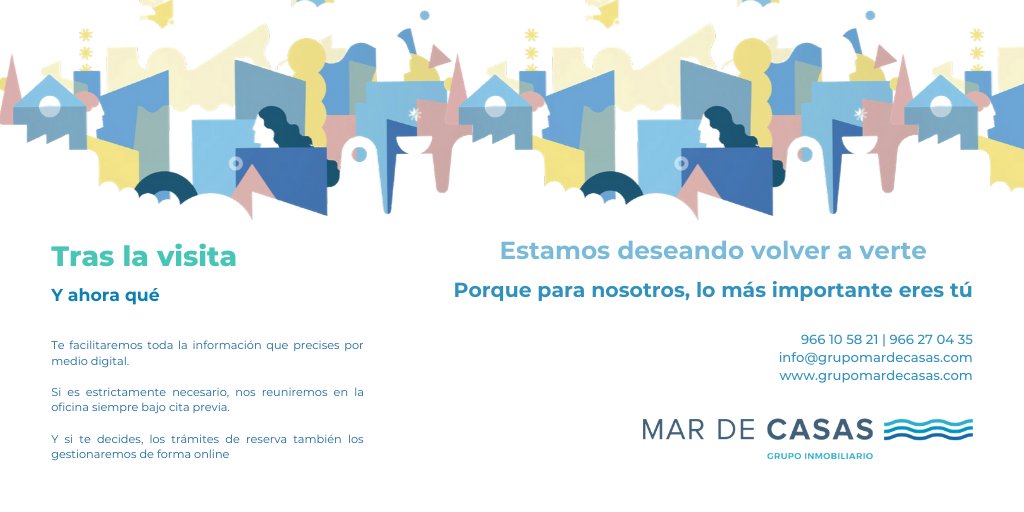 GrupoMarDeCasas's tweet photo. ¡Volvemos! ¿Quieres conocer las medidas de prevención que vamos a adoptar antes, durante y tras las visitas 🏠 en esta "nueva normalidad? Desliza la imagen para verlas. Porque para nosotros, lo más importante eres TÚ https://t.co/3kj1olgwDt