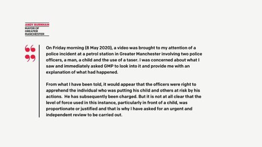 andyburnham's tweet photo. I have asked for an urgent and independent review into a police incident at a petrol station in Greater Manchester. Read my full statement here. https://t.co/4zUecONvlo