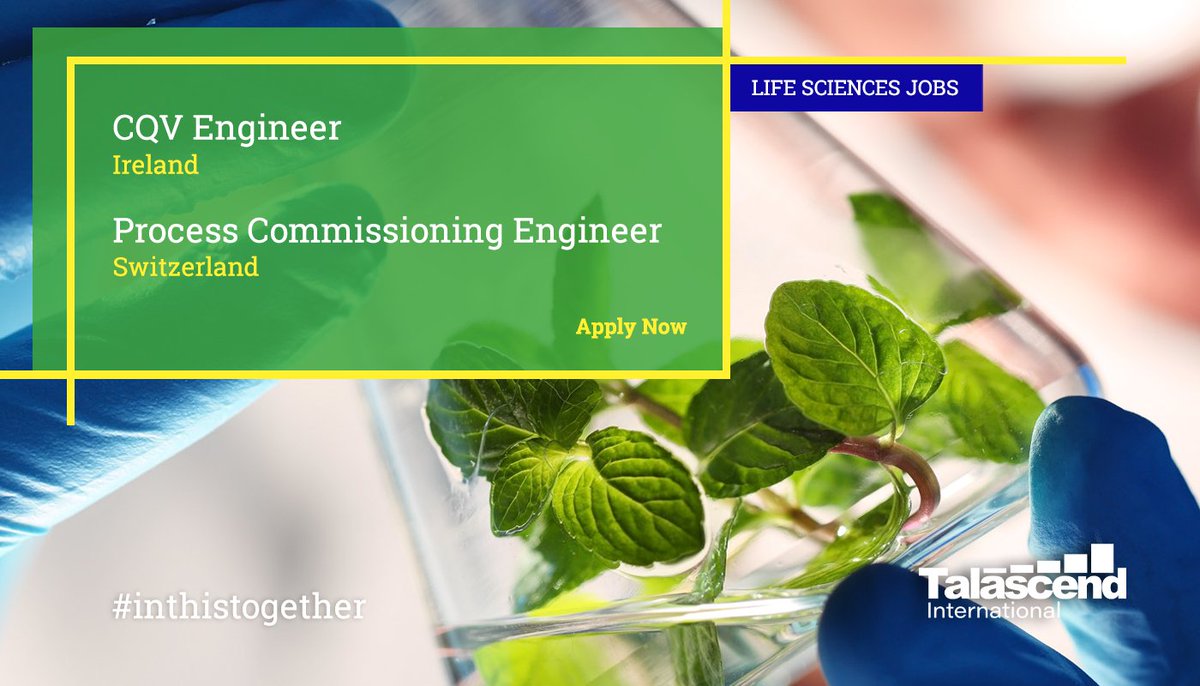 TalascendInt's tweet photo. INTERNATIONAL LIFE SCIENCES JOBS

Giovanni Mazella is currently searching for experienced Life Sciences professionals based in #Ireland and #Switzerland. 

Is this you? If so, take a loser look and apply now: https://t.co/k8YjEBlySJ 

#lifesciencesjobs #engineeringjobs https://t.co/5YFBW01IkY