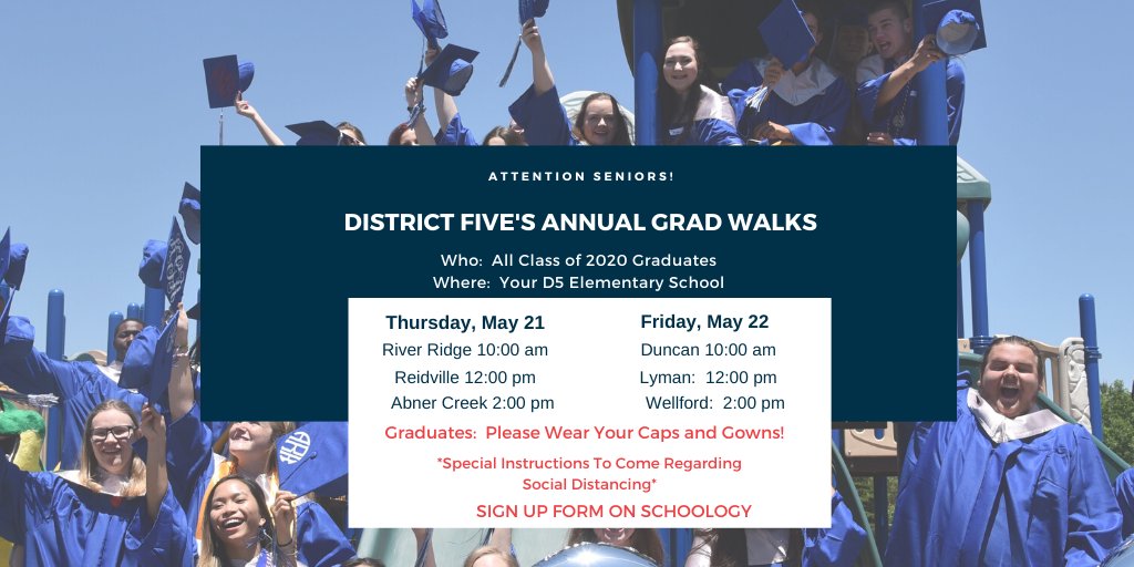 SpartanburgD5's tweet photo. @JFBHSRebels Seniors, have you signed up for grad walk yet? Don't miss this walk down memory lane! πSign up on Schoology π» Events are May 21-22 at your elementary school! β
#WeAreD5 #ClassOf2020 #GradWalks https://t.co/bVCYX3qPu1