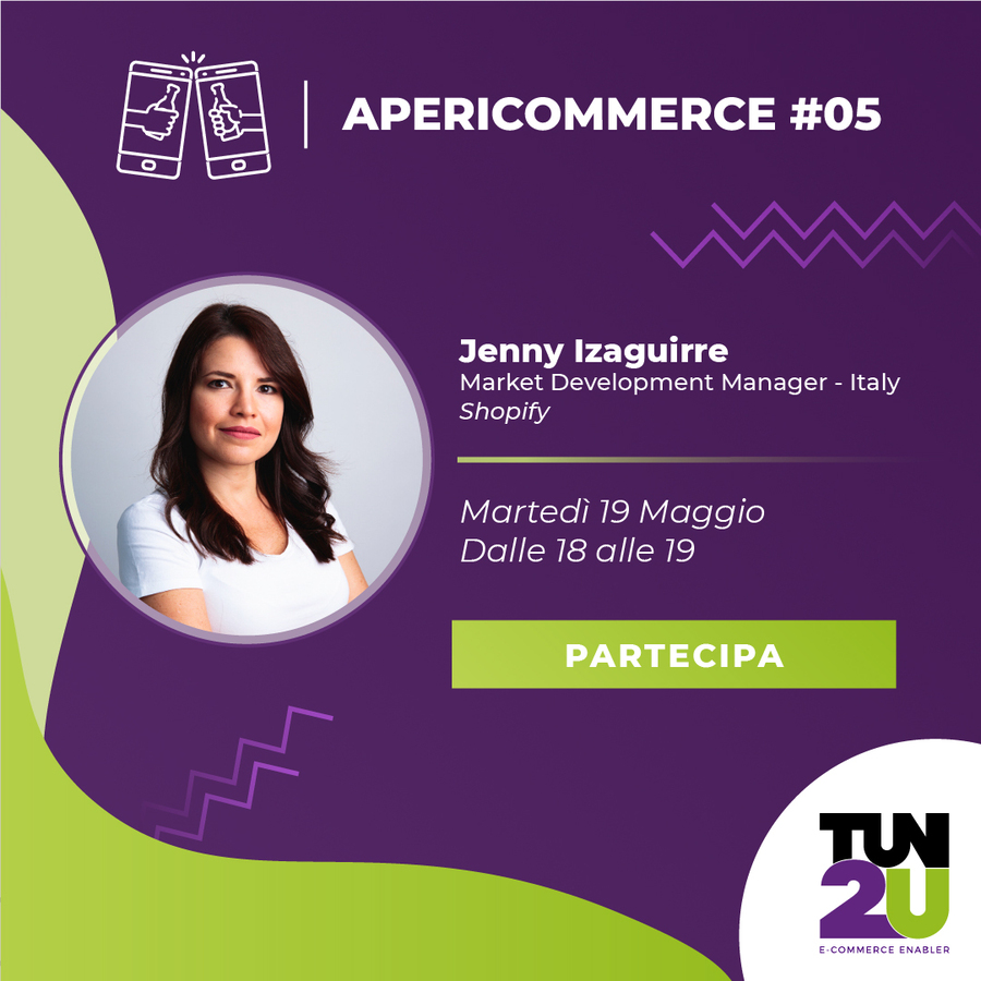 tun2u's tweet photo. Sarà interamente dedicato a Shopify il prossimo #apericommerce organizzato da #tun2u ➡️Appuntamento per martedì 19 maggio alle 18. Per l’occasione interverrà Jenny Izaguirre, Market Development Manager – Italy della celebre piattaforma e-commerce.

https://t.co/zvnlDa6kl0 https://t.co/D4WLpDj3uZ