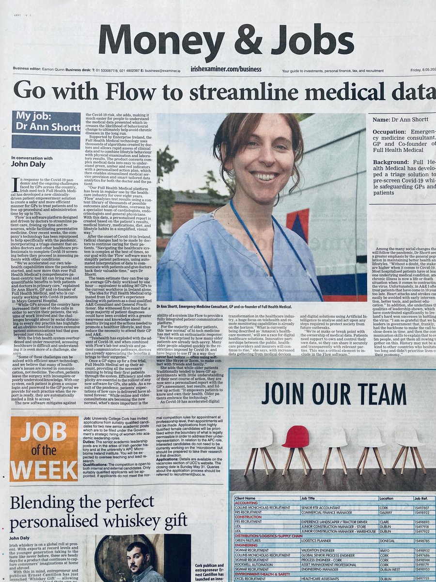 Dr. Ann Shortt featured in the print edition of the <a href="/irishexaminer/">Irish Examiner</a> today. Get in touch if you would like to discuss or see a demo email flow@fullhealthmedical.com irishexaminer.com/breakingnews/b…