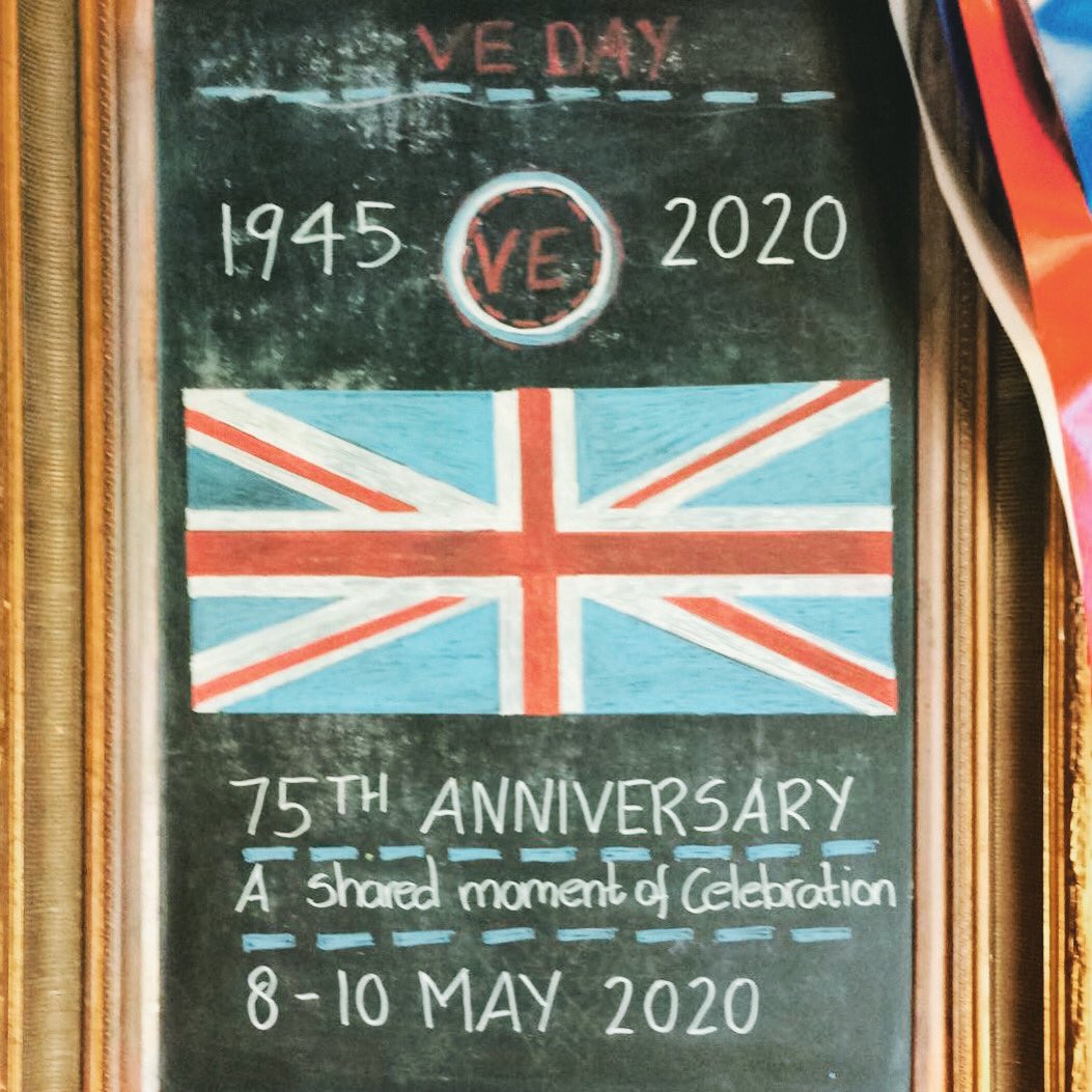 MarkDijkens's tweet photo. Victory in Europe Day; a beautiful message drawn by my darling on display for all care home residents to enjoy. Bitter-sweet memories for those who lost loved ones. The memories live on - lest we forget! Thankful for the freedom we experience - regardless of Covid19! #VEDay https://t.co/skLl0FvSlz