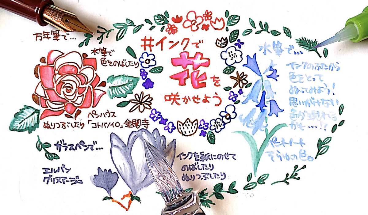 甘茶 万年筆インクでレポを描いたり 食べ物やお花を描いたり 栞を作ったりしています これからも好きなものを好きなだけ 楽しくかく作品づくりがしたい インク沼 万年筆イラスト部