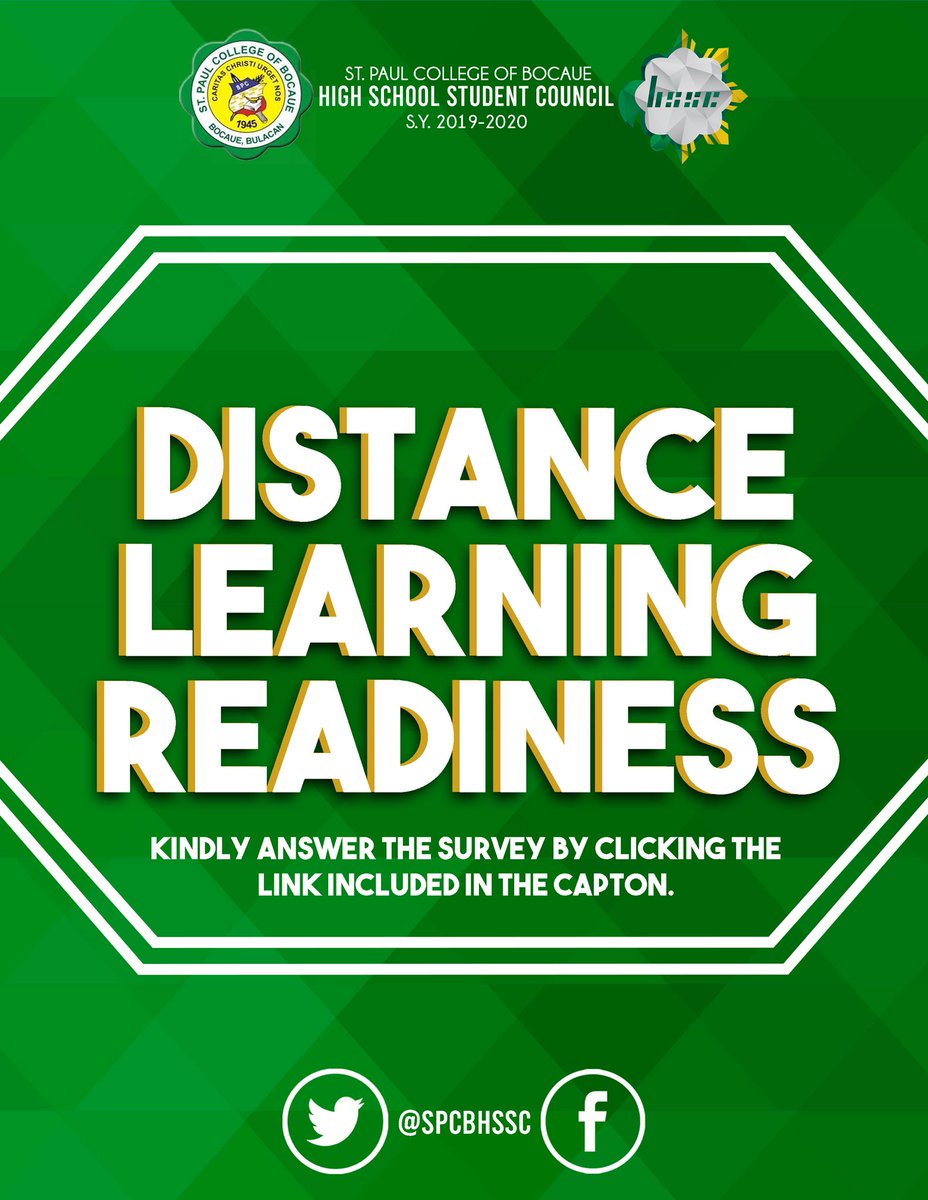 spcbhssc's tweet photo. The world is currently facing a pandemic because of the Corona Virus Disease. It already affected different aspects of human life including education, it is in this light that the St. Paul of Chartes Education Minsitry created a Distance Learning Readiness Survey. https://t.co/G1ezYxlqa4
