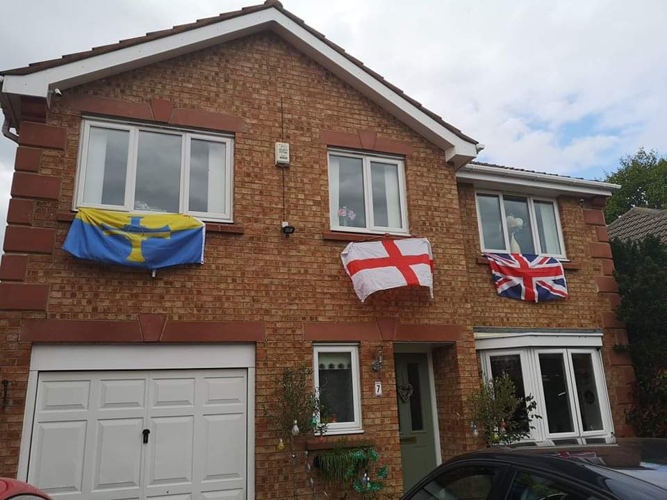 britishcounties's tweet photo. Fine VE display of flags in Bishop Auckland, County Durham. #DurhamFlag, England flag, union flag. 👏👍 https://t.co/ZszPuBhLmF