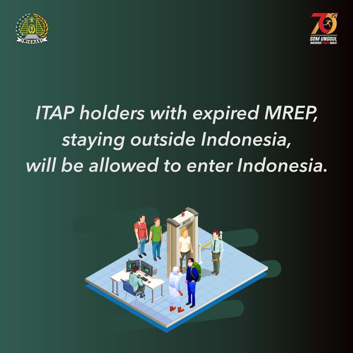 ditjen_imigrasi's tweet photo. Holders of Temporary/Permanent Stay Permit (ITAS/ITAP) and Mutliple Re-entry Permits (MREP) traveling overseas, please read the following updates!
#ReEntryPermit
#IndonesiaImmigration https://t.co/eo9lQJnDdW