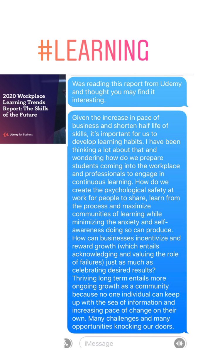 Today I am reflecting on how can we invest in a safe and engaging culture of continuous learning in the workplace? How do we prepare students and professionals for the rapid shifts? #reflections #learning #workplacetrends #udemy #wondering #HappyFriday