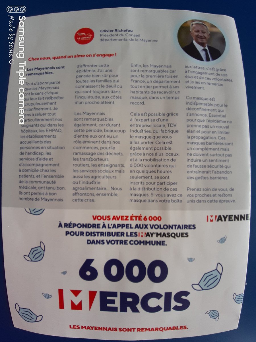 soniadenis053's tweet photo. M comme @lamayenne , M comme Merci ! 🙏 Voilà c'est fait !
Élus (anciens ou nouveaux) & volontaires en pleine action de distribution des #maymasque 😷 ce matin du #8Mai2020 à tous les foyers de #parnesurroc
#lesmayennaissontremarquables lutte contre le #Covid_19 👍 https://t.co/OlNNyWklEj