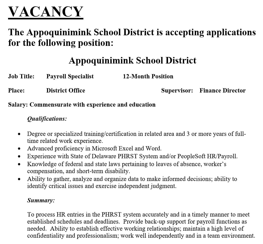 AppoSchoolsHR's tweet photo. 🗣 Job Announcement: We are searching for a Payroll Specialist to join our team. This is a 12 month position. If you are interested, please visit us at https://t.co/iwoKnI5MmX to apply. https://t.co/MKwmTMbQMn