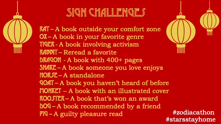 readathon_guide's tweet photo. ZodiacAThon @zodiacathon 
16 - 17 May

Zodiac themed ReadAThon with this round based on Chinese Zodiac.

Challenges: 

1. Read your sign challenge 
2. Read a book by an Asian author

Announcement: https://t.co/2DEp1e0RLN https://t.co/WXo6YZK1aD