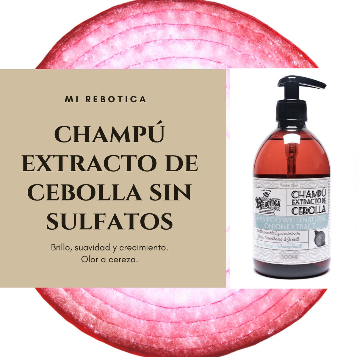 farmariba's tweet photo. Desde tiempos remotos se ha utilizado la cebolla para frenar la caída capilar, estimular el crecimiento y eliminar la grasa capilar. Empieza a beneficiarte con el Champú con extracto de cebolla (Sin Sulfatos) y (Olor a Cereza 🍒) de @MiRebotica. https://t.co/eSYgb7wQr4 https://t.co/IOF2SCcaDH