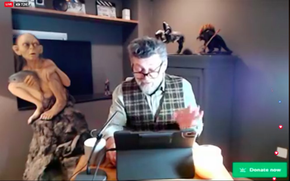 Actor <a href="/AndySerkis/">Andy Serkis</a>, famous for his role as Gollum in JRR Tolkien’s The Lord Of The Rings and The Hobbit, is reading the entirety of the latter in a charity livestream right NOW. #Hobbitathon 
facebook.com/180115459433/v…
AND it's WONDERFUL, my precious.