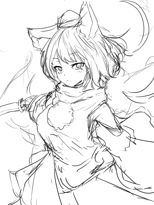 食べた絵師の絵柄はこんなんだったかの…って感じに椛のラフを描いた。 