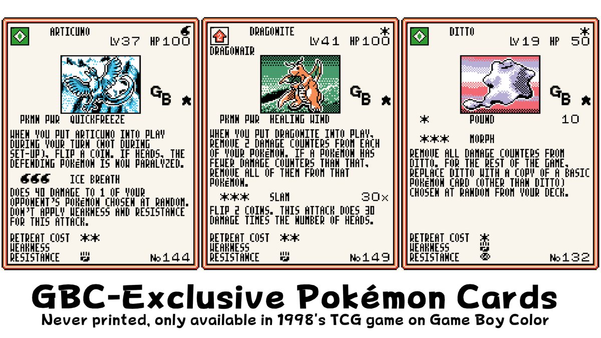 Lava on Twitter: "Lost Pokemon The Pokemon TCG game on Game Boy Color included 208 cards from the real-life game, but also featured 18 cards exclusive to the GBC.