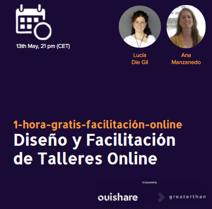 anamanli's tweet photo. 🗓 Miércoles 13 Mayo, 21pm (CET) 🗣Aprende como diseñar y facilitar #talleres y #reuniones #online eficaces, de calidad y altamente participativas en 1-hora-gratis- con @luciadiegil  y @anamali 
Registrate aquí 👉https://t.co/H7xkvG5Oy7 https://t.co/6SGQWDtWRY