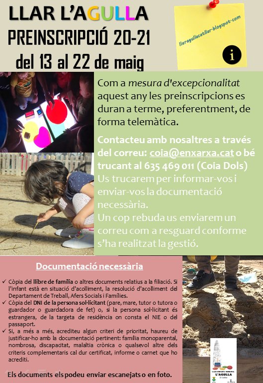 La setmana que ve obrim el període d'inscripció a les nostres llars d'infants! Del 13 al 22 de maig! 💜💙💚❤️🧡💛 #somdecolors #llarsdinfants #llardecolors #llardelagulla #preinscripció #educacióinfantil <a href="/Aj_ElCatllar/">Ajuntament Catllar</a> <a href="/AjElsPallaresos/">Ajuntament dels Pallaresos</a>