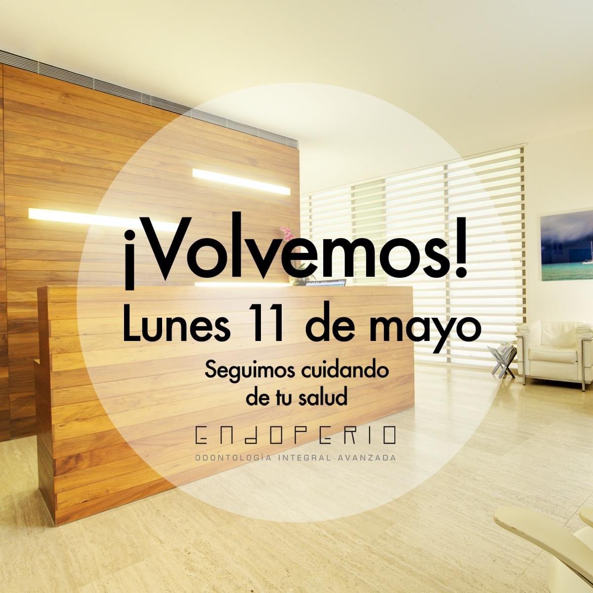 cendoperio's tweet image. ¡VOLVEMOS!

El lunes 11 de mayo volvemos y lo hacemos con la máxima garantía, nuevos protocolos de seguridad e higiene y nuestra vocación por tu salud dental.