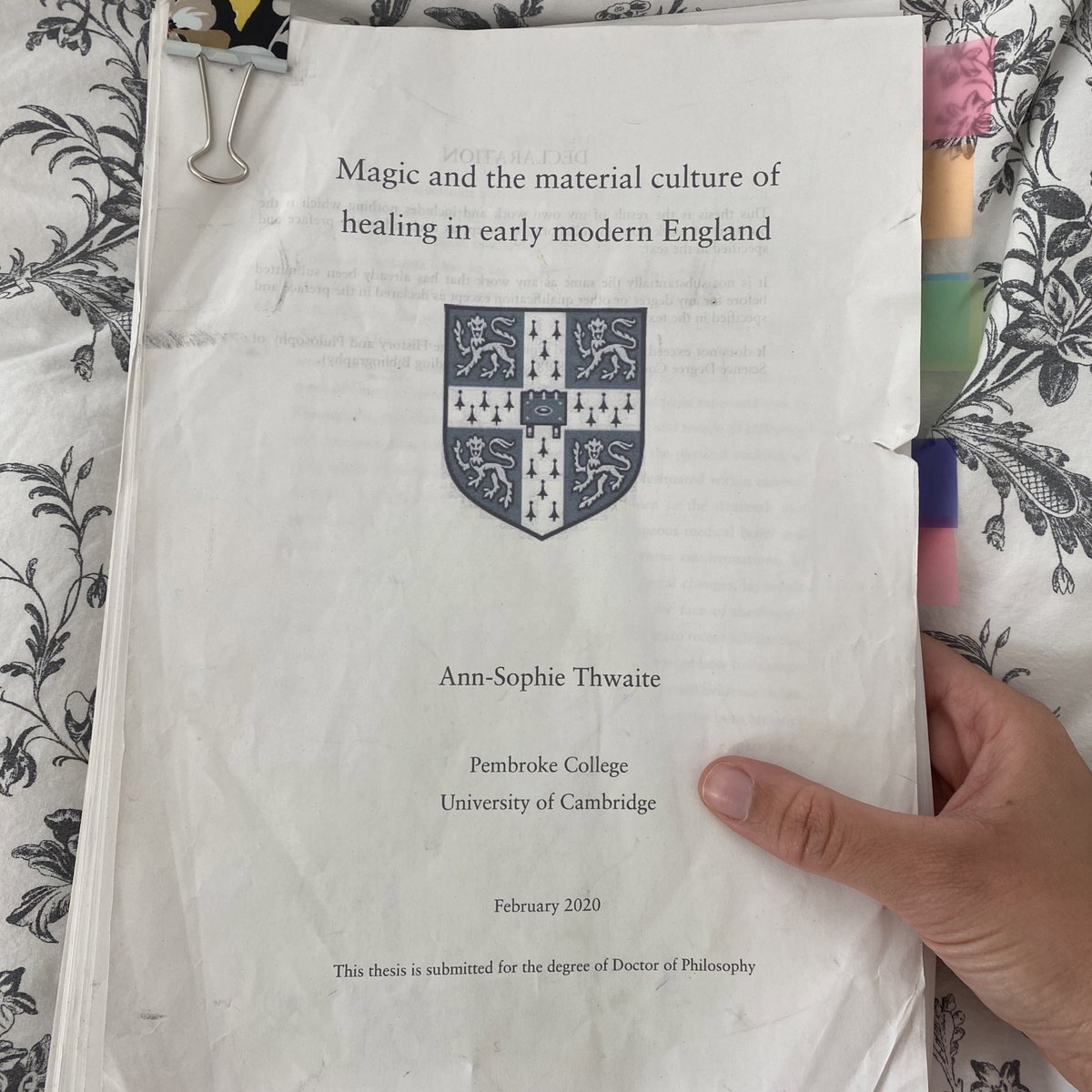 passed my coronaviva! 🎉 huge thanks to my examiners <a href="/sashahandley/">Sasha Handley</a> and Peter Jones for such a useful and thought provoking discussion, and <a href="/laurenkassell/">Lauren Kassell</a> for her brilliant support as a supervisor 🥂#PhDone