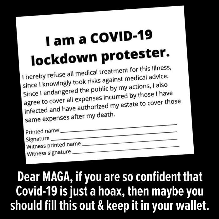 ZonkerDA's tweet photo. Keeping it in a wallet would force #FirstResponders to go thru their pockets to find it &amp; expose themselves to who knows what moron-germs these clowns carry as well. 

I say they just staple it or tattoo it to their foreheads.

#MichiganProtest #michiganmorons #ReOpenAmerica https://t.co/xXHfET4XiW