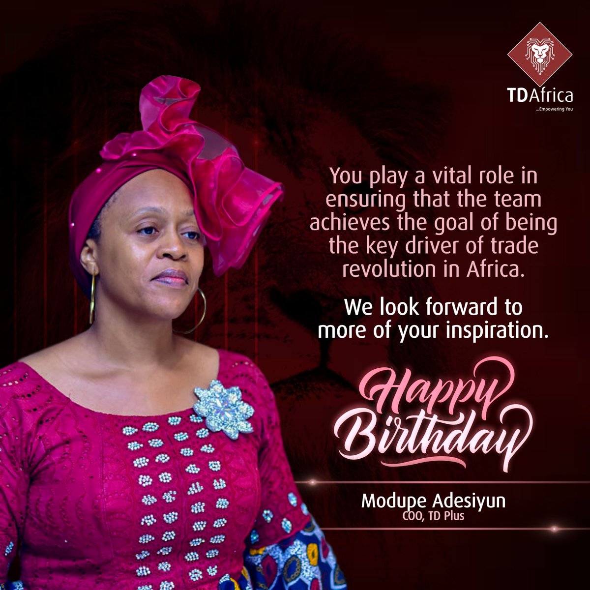 Td_africa1's tweet photo. Moments with 'Madam Mo' are priceless. We love your drive, work ethic, and optimism. Happy birthday, COO, #TDPlus. https://t.co/1AcUF8SmzV