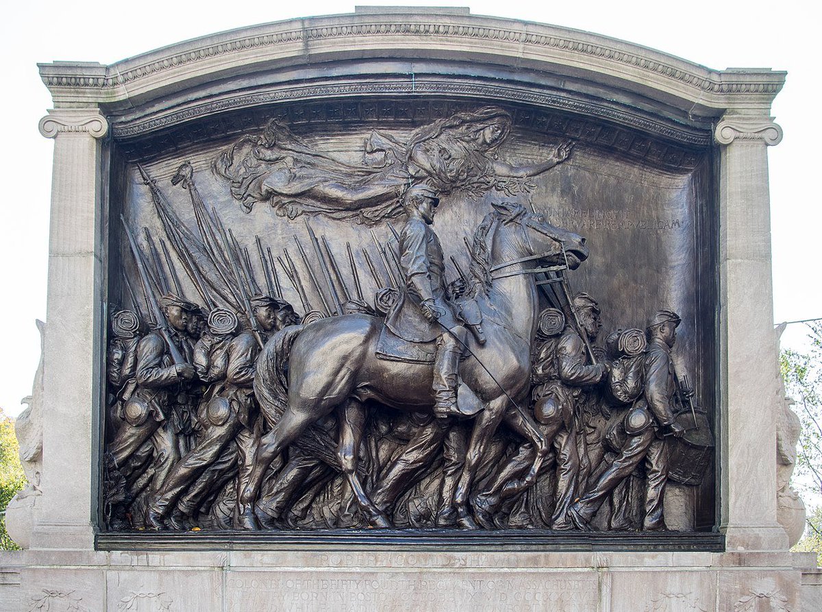 on one corner of the Common (and therefore i think technically encompassed by the listing) is this sculpture by August Saint Gaudens, the Memorial to Robert Gould Shaw and the Massachusetts Fifty-Fourth Regiment, a fine piece of sculpture and a finer piece of history: