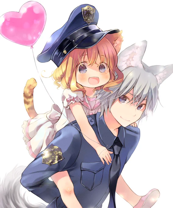 犬のお巡りさんと迷子のにゃんこの絵、完成しました??☀ 