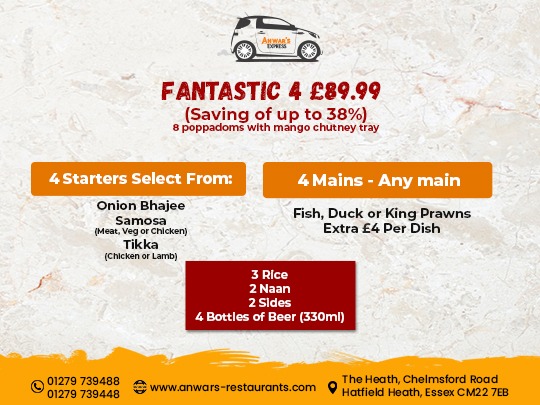 Anwars Express set meals 3.

Stay safe, stay tuned. Anwar's always by your side.

#indiantakeaway #indianfood_lovers #indianrestaurant #foodporn #whiteroding #dunmow #higheaster #Anwars #Anwarsrestaurant #Theheath #chelmsfordroad #hatfieldheath #essex #unitedkingdom #limpid