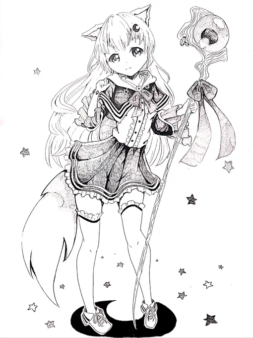 #イラスト #ペン画 #ケモ耳 