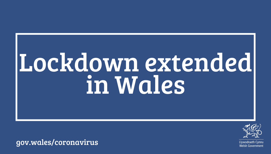 WelshGovernment's tweet image. Lockdown in Wales extended for three weeks. 

While the first peak of infection has passed, it’s too early to significantly lift restrictions. 

We’ll make some minor changes, but maximum caution is maintained. These will come into force Monday.  

➡️ gov.wales/wales-extends-…