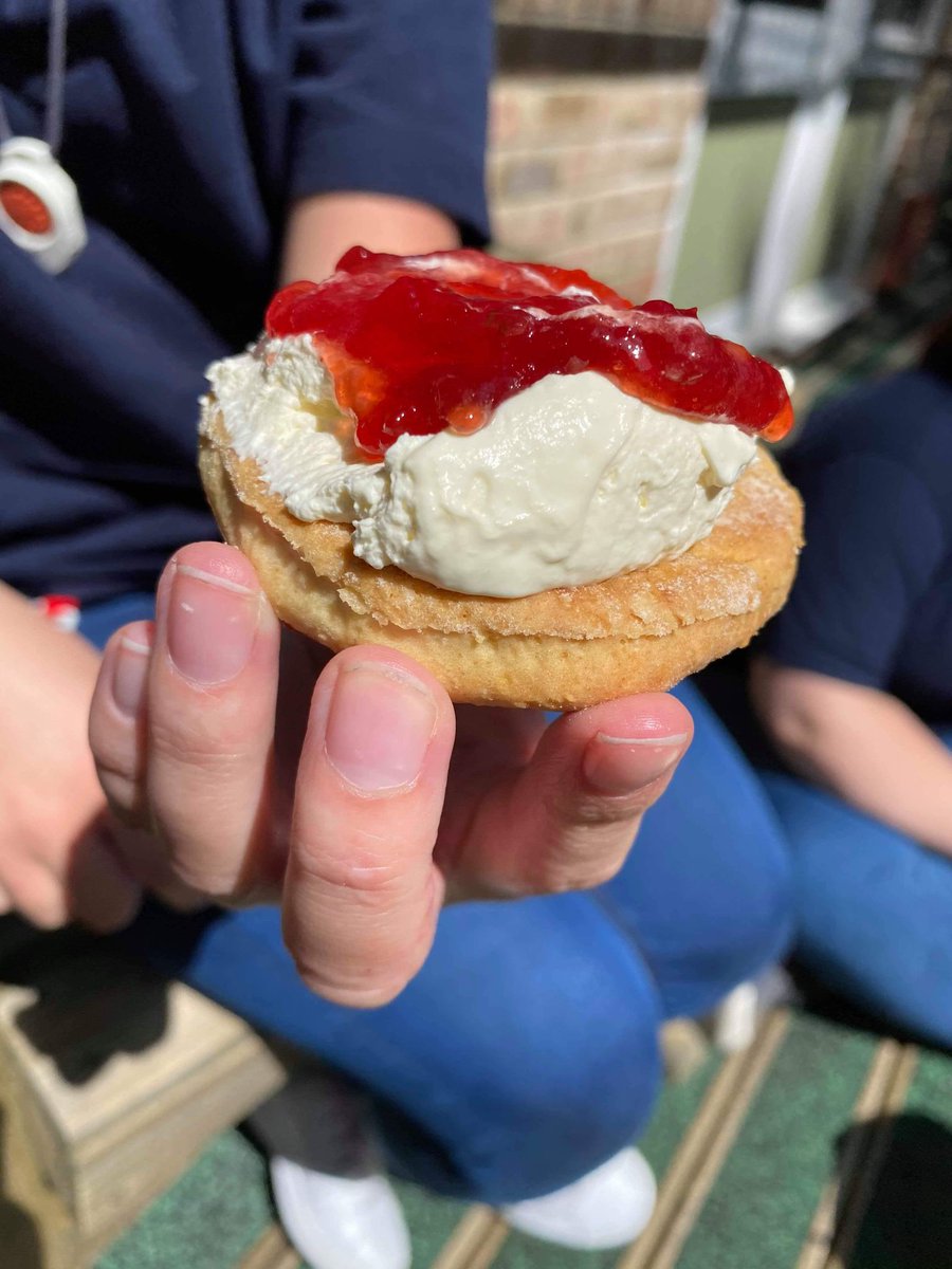 LodgePebble's tweet photo. Celebrating VE day on the ward with an afternoon tea. The young people have been busy this morning baking cakes and scone.

Cream or jam first?! 

@DorsetHealth https://t.co/ZAqvQqN4ZR