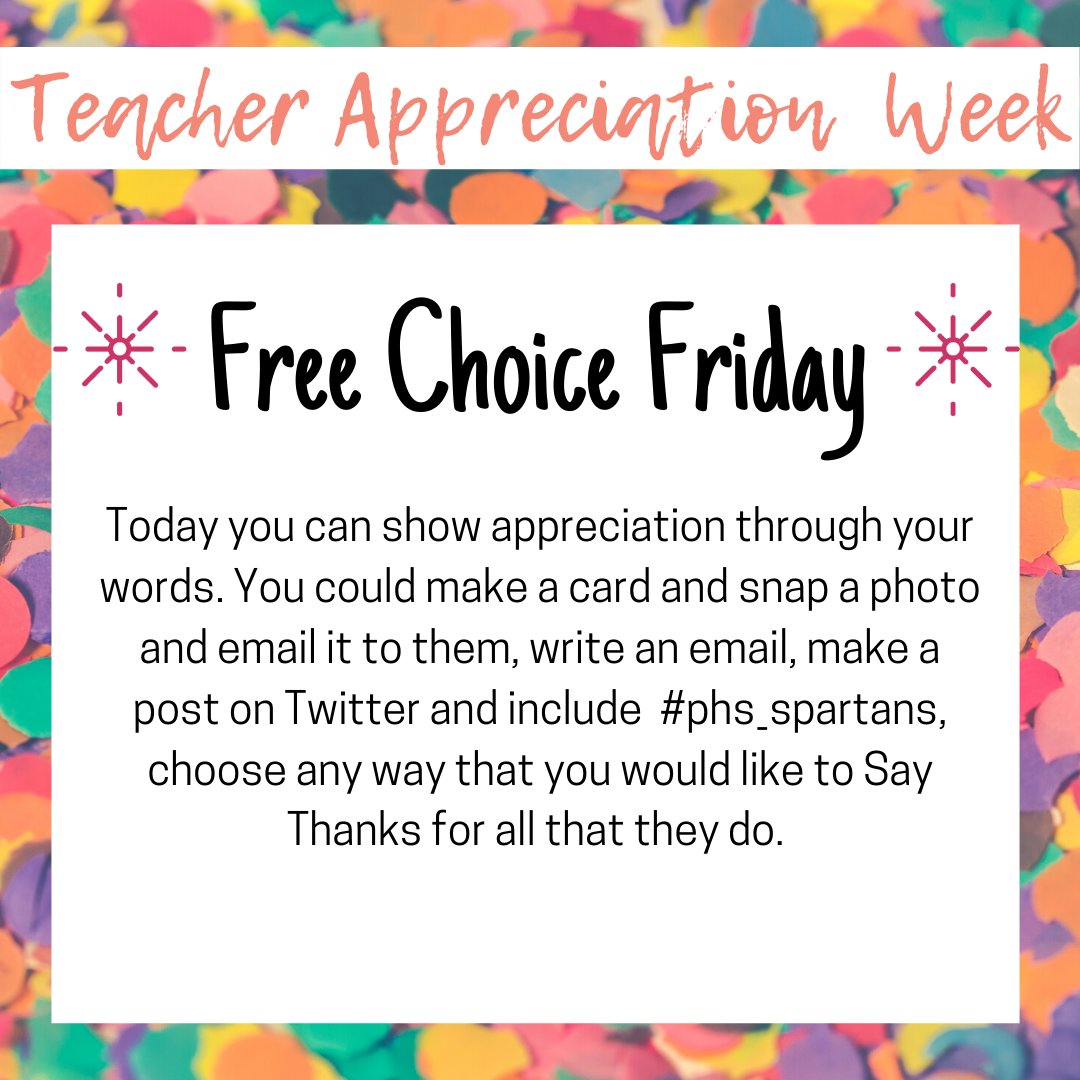 PorterSpartans's tweet photo. Make a card, write an email, sing a song- Use your voice to tell your teachers how much they mean to you and say thank you for what they do.
Thank you to @phs_tafe and @PorterHSStuCo for organizing this weeks activities.
#phsfocus2020 #ncisd https://t.co/HPYi33rJaH