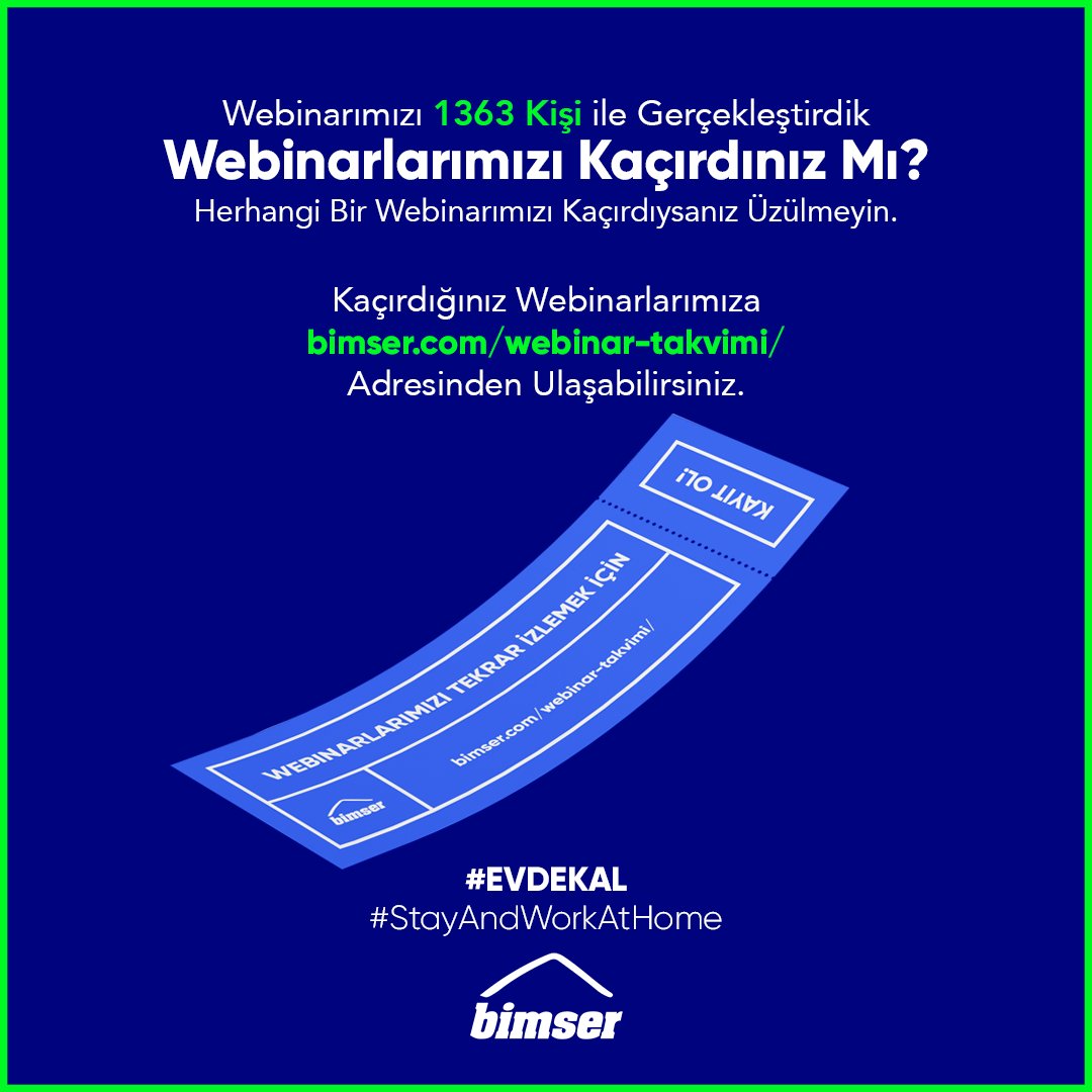 Bimser_'s tweet photo. Nisan ayında 1363 katılımcıyla buluştuk. Webinarlarımızı kaçırdıysanız aşağıdaki adresten geçmiş webinarlarımızı görüntüleyebilir ve gelecek etkinliklerimizin linklerine ulaşabilirsiniz:

https://t.co/ey4bex34cF

#Bimser #Webinar #EvdeKal #SosyalMesafeniKoru #StayAndWorkAtHome https://t.co/f6yYHtxzsP