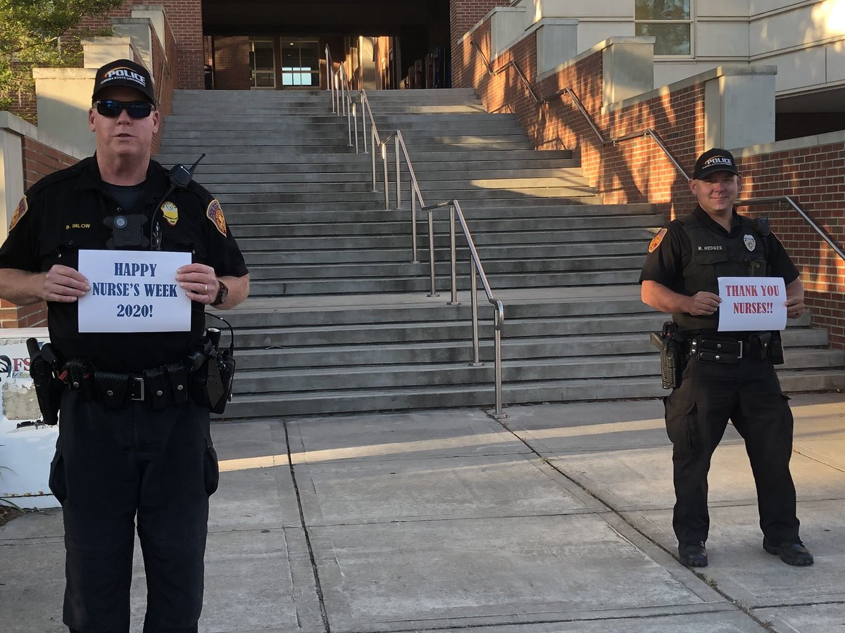 amy_magnuson's tweet photo. Our FSUPD is the best! Greeted and thanked UHS staff this morning for nurses week. We appreciate them so much!!❤️@PoliceFsu @fsu_health https://t.co/ifCN6XvE7R
