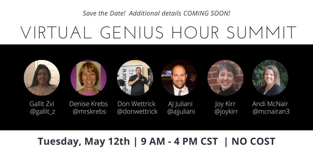 mcnairan3's tweet photo. An ENTIRE day dedicated to #geniushour and what it can look like during the #remotelearning experience and beyond! Mark your calendars 🗓️.  More details coming soon! https://t.co/vD5Uce8khf