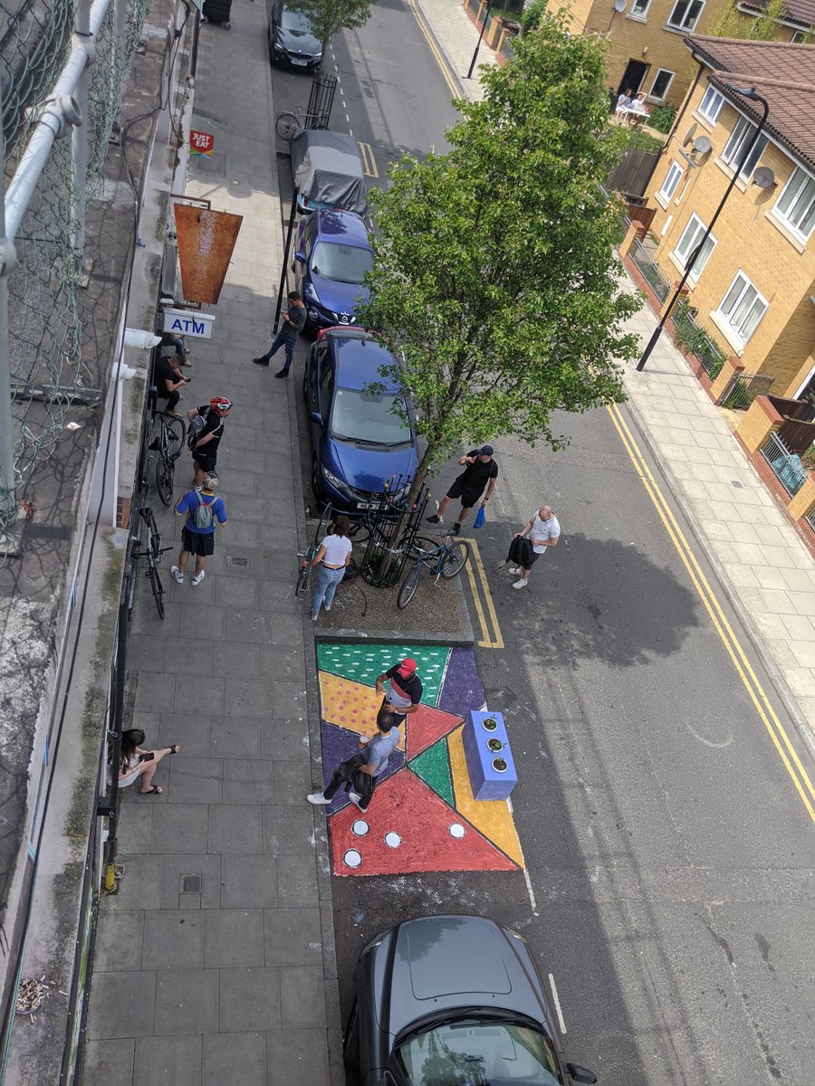 Tact_Urbanistas's tweet photo. Today we've created a pop up #SpaceForDistancing in Hackney Wick outside Frankenbike #cycle shop    so people have more space to wait while their #bikes are being fixed up.

Would be great to see secure cycle parking here.

Stay safe everyone!

#StreetsForPeople @mayorofhackney https://t.co/3OQJ6iG60y