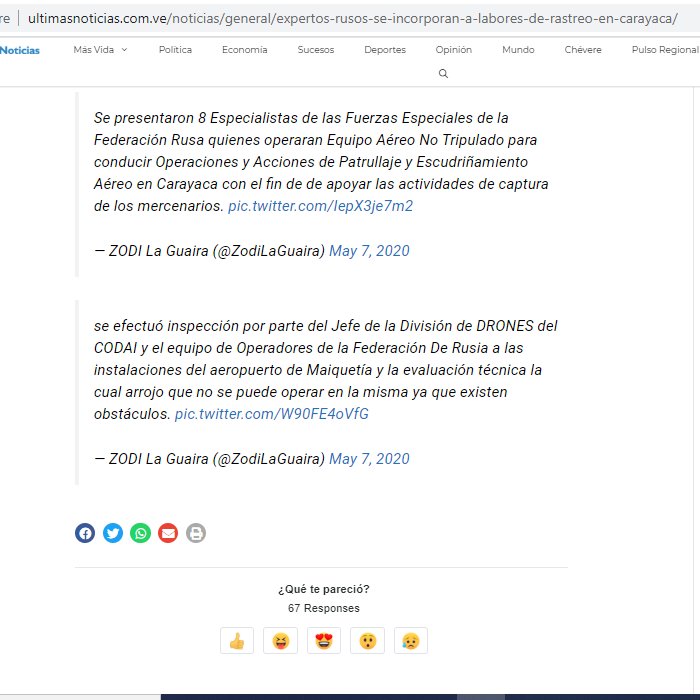 Gbastidas's tweet photo. Aunque ZODI La Guaira borró los tuits, quedó la nota del diario oficialista @UNoticias que informaba que "especialistas de las Fuerzas Especiales de la Federación Rusa" se incorporaban a las operaciones de " patrullaje y escudriñamiento aéreo en Carayaca".
¿Soberanía? Je je je https://t.co/NE2l3z9pky