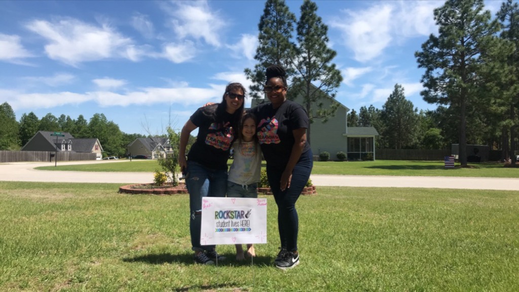 CaseyIn3rd's tweet photo. With @RachaelMP88 going out to visit more of our former &amp; current students! If you were wondering, here's a sign to remind, you are valued, smart, missed, &amp; totally amazing! @Dolphinville https://t.co/oYkku3hP5h
