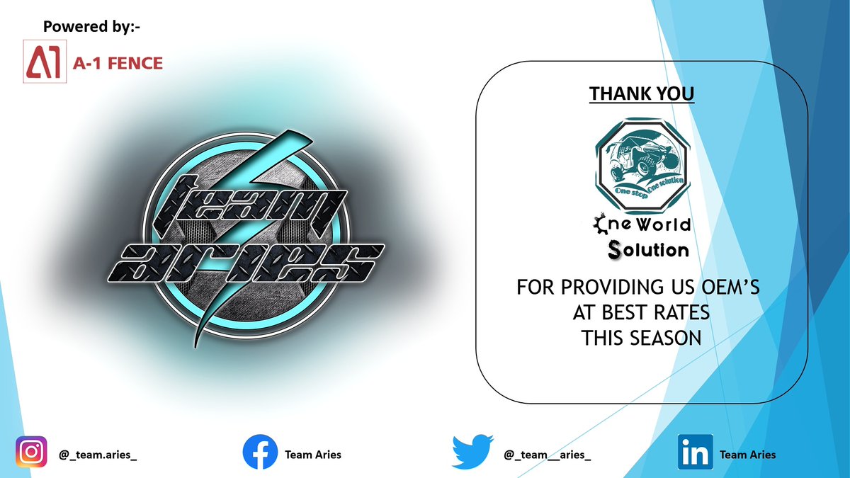 _team__aries_'s tweet photo. Team Aries would like thank One world Solution for providing us OEM'S this season at best prices.
#ebaja #electric #atvcofficial #saeindia #greenmobility #gogreen #sponsor #togetherwespark
#sae #teamaries 
#baja #mbaja #transmission #vehicledynamics #offroad #buggy #electricwheel https://t.co/mMvxWLFujx