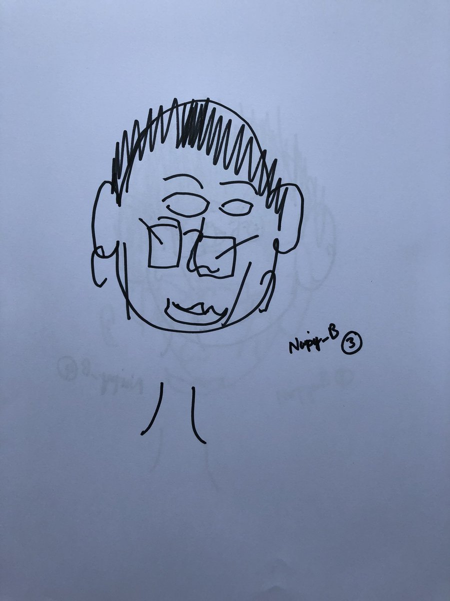 Nirpy_B's tweet photo. Truly awful, great fun though. Self-portraits got progressively worse. I know why I want an art director. @OneMinuteBriefs No OMB today. But if you fancy doing something creative... draw a self-portrait with your eyes closed.
#DrawnBlind https://t.co/JFjlq1qXGj