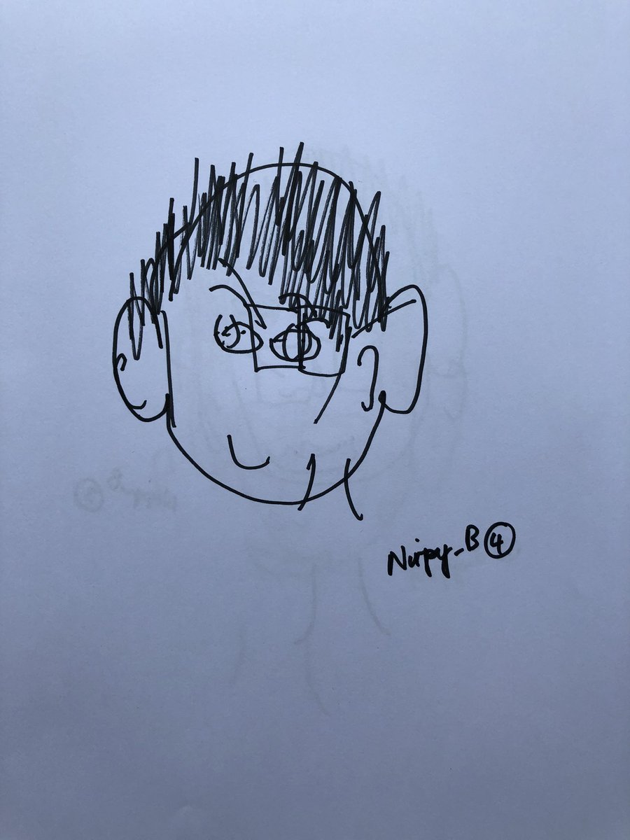 Nirpy_B's tweet photo. Truly awful, great fun though. Self-portraits got progressively worse. I know why I want an art director. @OneMinuteBriefs No OMB today. But if you fancy doing something creative... draw a self-portrait with your eyes closed.
#DrawnBlind https://t.co/JFjlq1qXGj